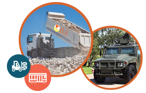 Dump trucks for construction industry; transportation management for the military